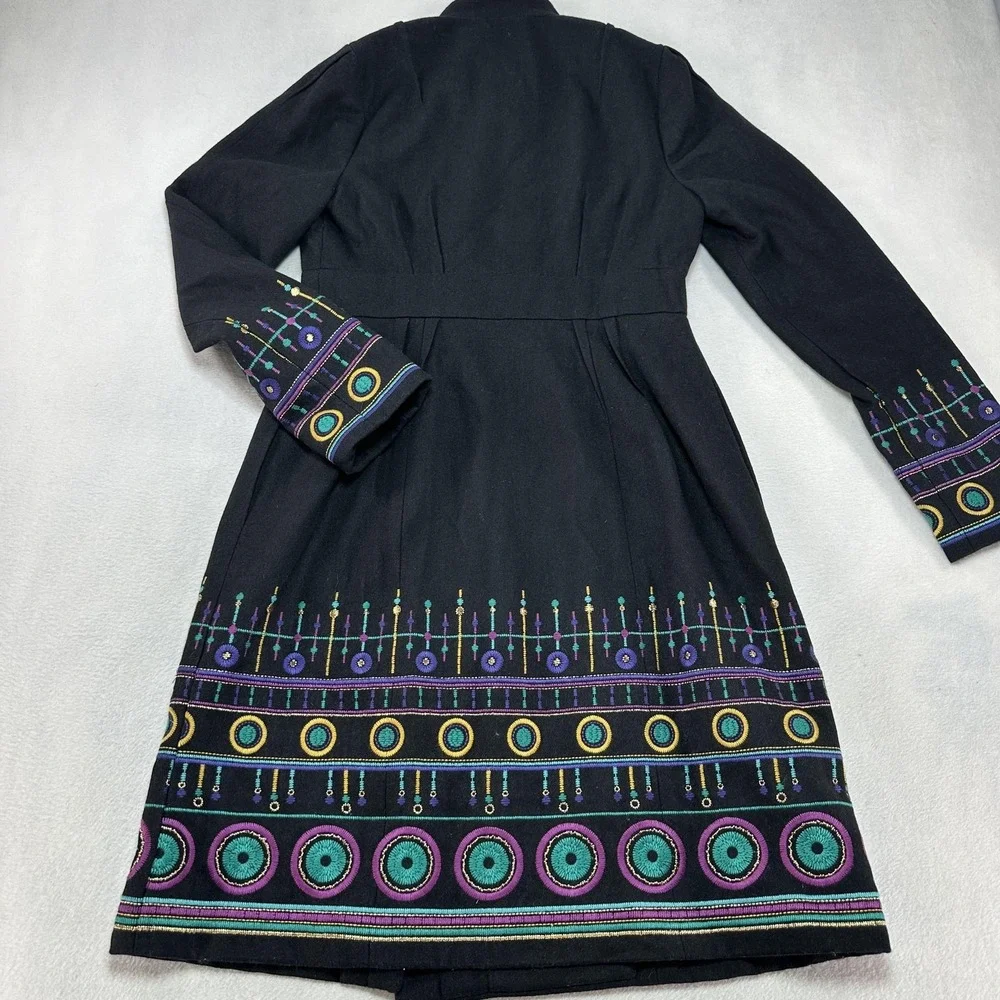 Plenty by Tracy Reese Coat Womens 6 Black Embroidered Boho Anthropologie Casual‎